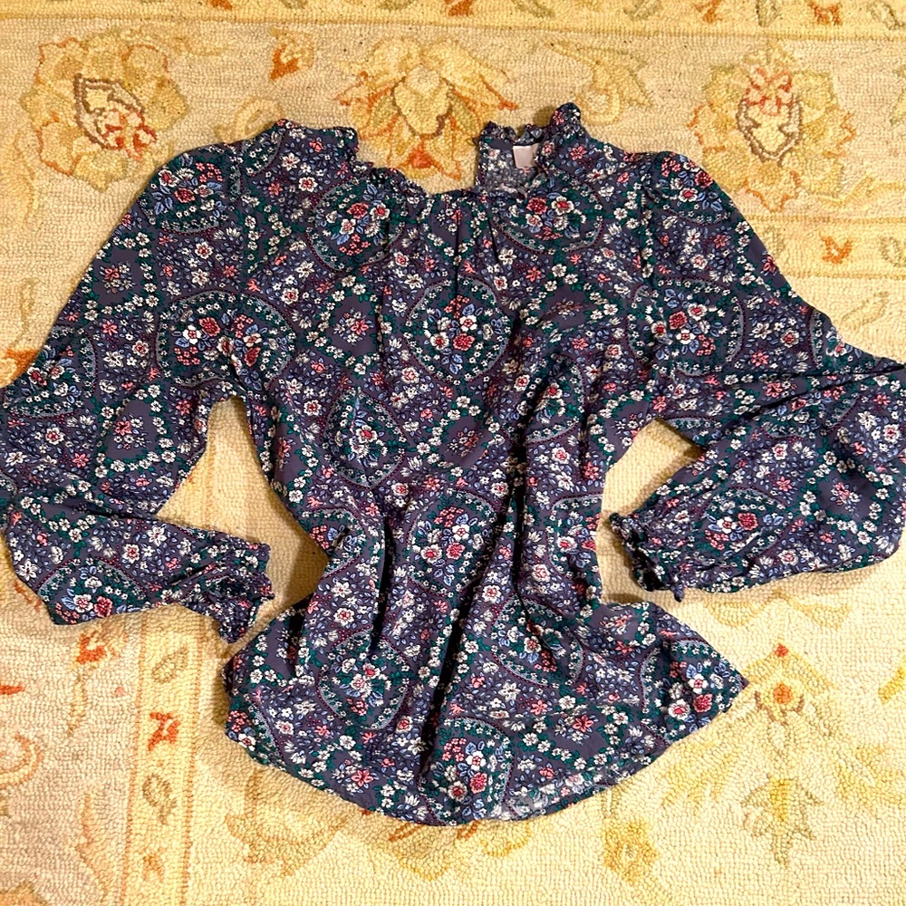 LOFT Navy Floral Blouse